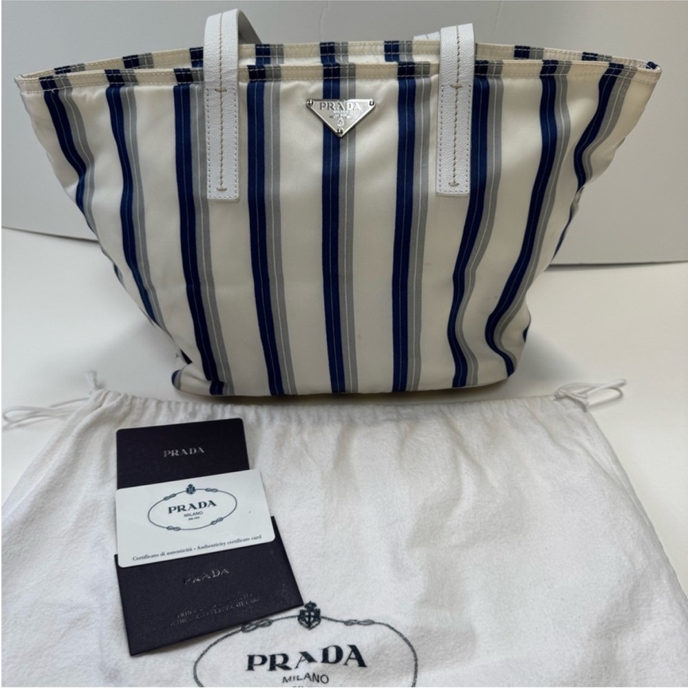 Prada Navy Striped Tote